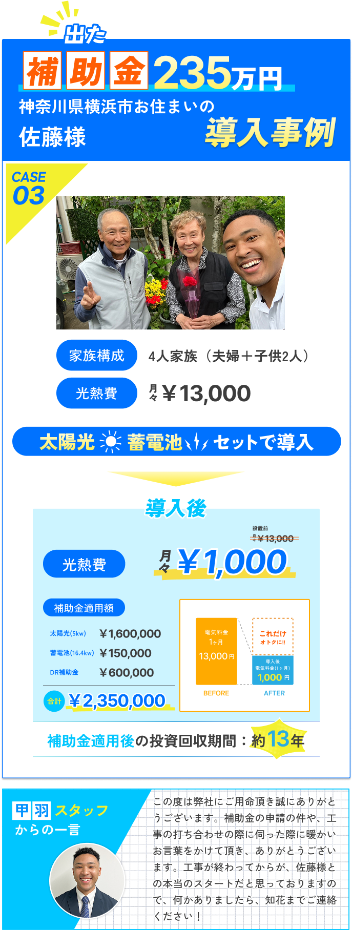 神奈川県お住まいの山田様 導入事例